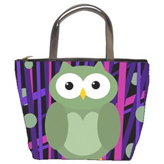 Green And Purple Owl Bucket Bags by Valentinaart