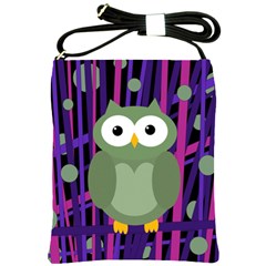 Green And Purple Owl Shoulder Sling Bags by Valentinaart