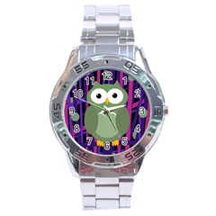 Green And Purple Owl Stainless Steel Analogue Watch by Valentinaart