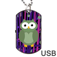 Green and purple owl Dog Tag USB Flash (One Side)