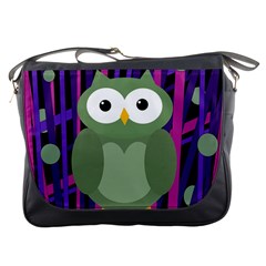 Green and purple owl Messenger Bags