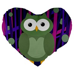 Green And Purple Owl Large 19  Premium Heart Shape Cushions by Valentinaart