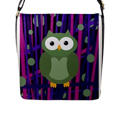 Green And Purple Owl Flap Messenger Bag (l)  by Valentinaart