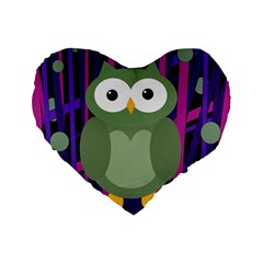 Green And Purple Owl Standard 16  Premium Flano Heart Shape Cushions by Valentinaart