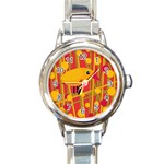 Yellow bird Round Italian Charm Watch Front