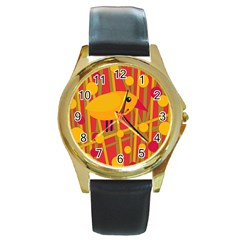 Yellow Bird Round Gold Metal Watch