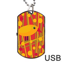 Yellow Bird Dog Tag Usb Flash (one Side) by Valentinaart