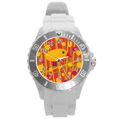 Yellow Bird Round Plastic Sport Watch (l) by Valentinaart