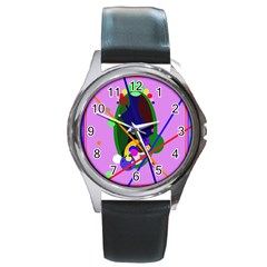 Pink Artistic Abstraction Round Metal Watch