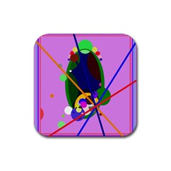 Pink Artistic Abstraction Rubber Coaster (square)  by Valentinaart