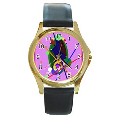 Pink Artistic Abstraction Round Gold Metal Watch by Valentinaart