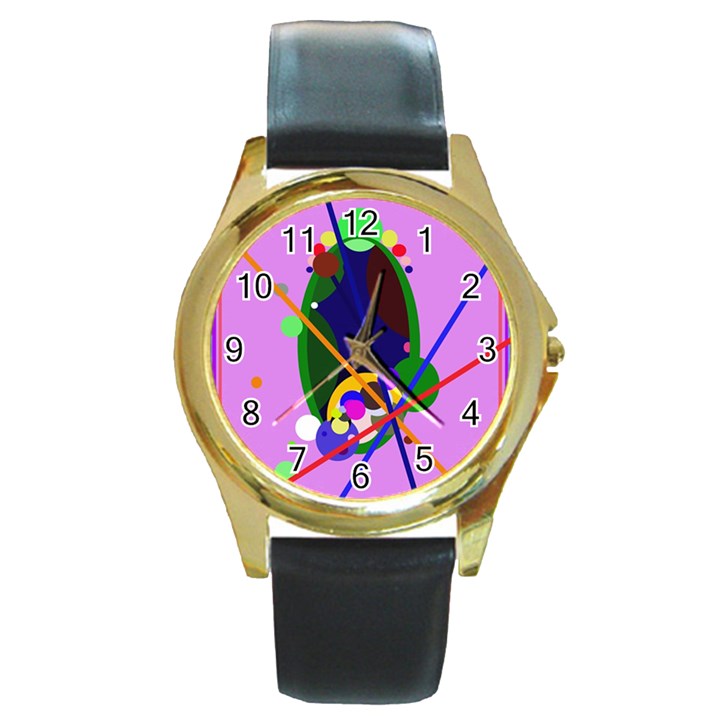 Pink artistic abstraction Round Gold Metal Watch