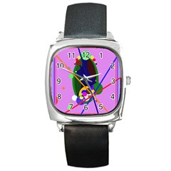 Pink Artistic Abstraction Square Metal Watch