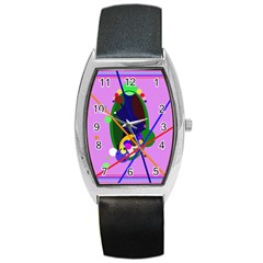 Pink Artistic Abstraction Barrel Style Metal Watch by Valentinaart