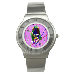 Pink Artistic Abstraction Stainless Steel Watch by Valentinaart