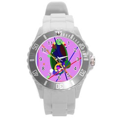 Pink Artistic Abstraction Round Plastic Sport Watch (l)