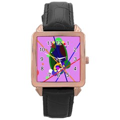 Pink Artistic Abstraction Rose Gold Leather Watch  by Valentinaart