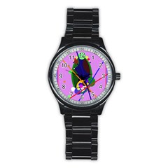 Pink Artistic Abstraction Stainless Steel Round Watch