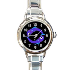 Blue Fishes Round Italian Charm Watch