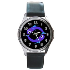 Blue Fishes Round Metal Watch