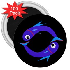 Blue Fishes 3  Magnets (100 Pack)