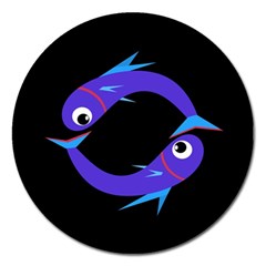 Blue Fishes Magnet 5  (round)