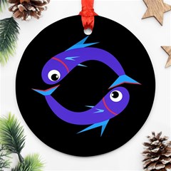 Blue Fishes Round Ornament (two Sides) 