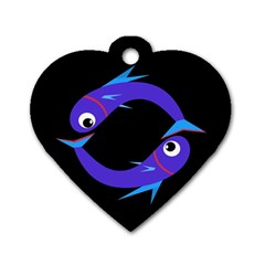 Blue Fishes Dog Tag Heart (two Sides)