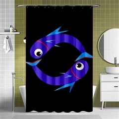 Blue Fishes Shower Curtain 48  X 72  (small)  by Valentinaart