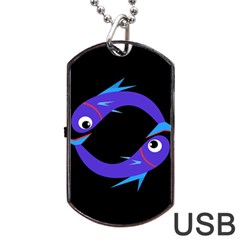 Blue Fishes Dog Tag Usb Flash (one Side) by Valentinaart