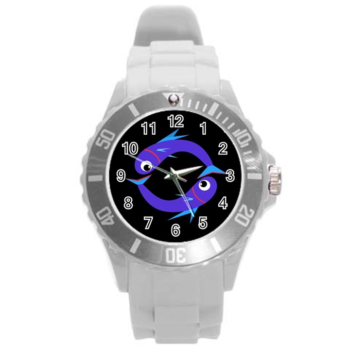 Blue fishes Round Plastic Sport Watch (L)