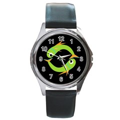 Green Fishes Round Metal Watch