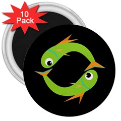 Green Fishes 3  Magnets (10 Pack) 