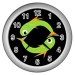 Green fishes Wall Clocks (Silver)  Front