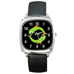 Green Fishes Square Metal Watch