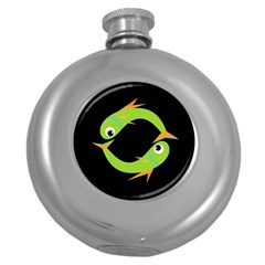 Green Fishes Round Hip Flask (5 Oz)