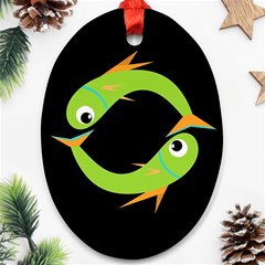 Green Fishes Oval Ornament (two Sides) by Valentinaart