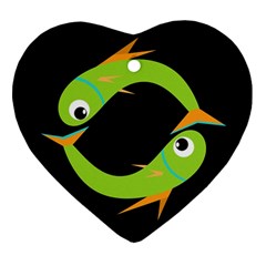 Green Fishes Heart Ornament (2 Sides)