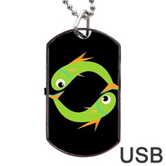 Green Fishes Dog Tag Usb Flash (one Side) by Valentinaart