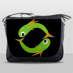 Green Fishes Messenger Bags by Valentinaart