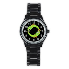 Green Fishes Stainless Steel Round Watch