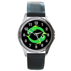 Green Fishes Round Metal Watch