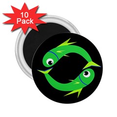 Green Fishes 2 25  Magnets (10 Pack) 