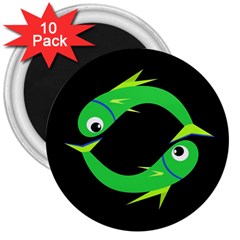 Green Fishes 3  Magnets (10 Pack) 