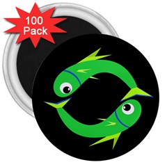 Green Fishes 3  Magnets (100 Pack)