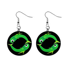 Green Fishes Mini Button Earrings