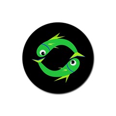 Green Fishes Rubber Round Coaster (4 Pack) 