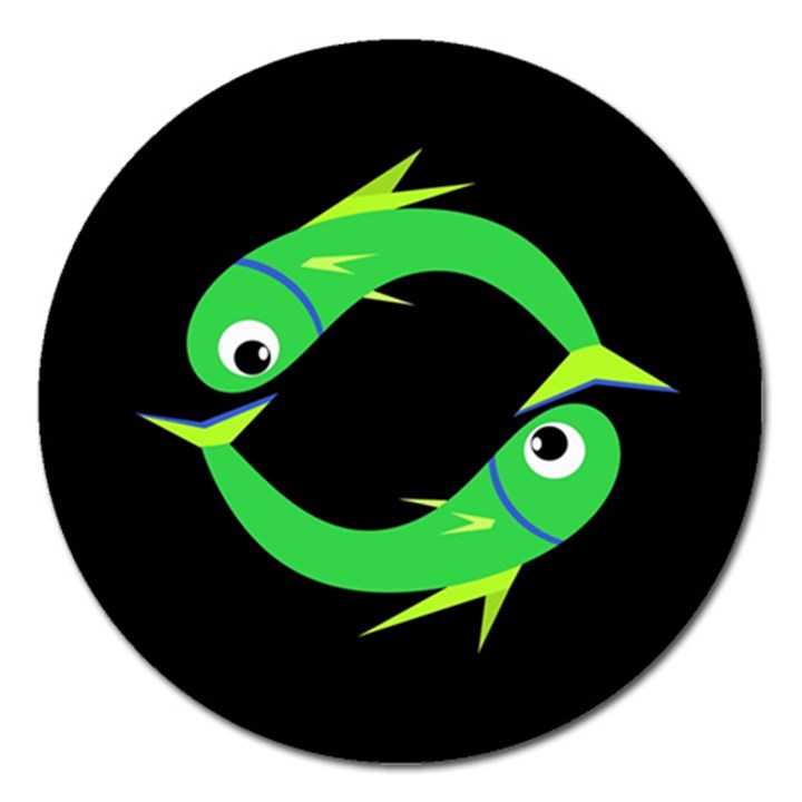 Green fishes Magnet 5  (Round)