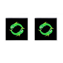 Green Fishes Cufflinks (square)