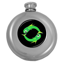 Green Fishes Round Hip Flask (5 Oz) by Valentinaart